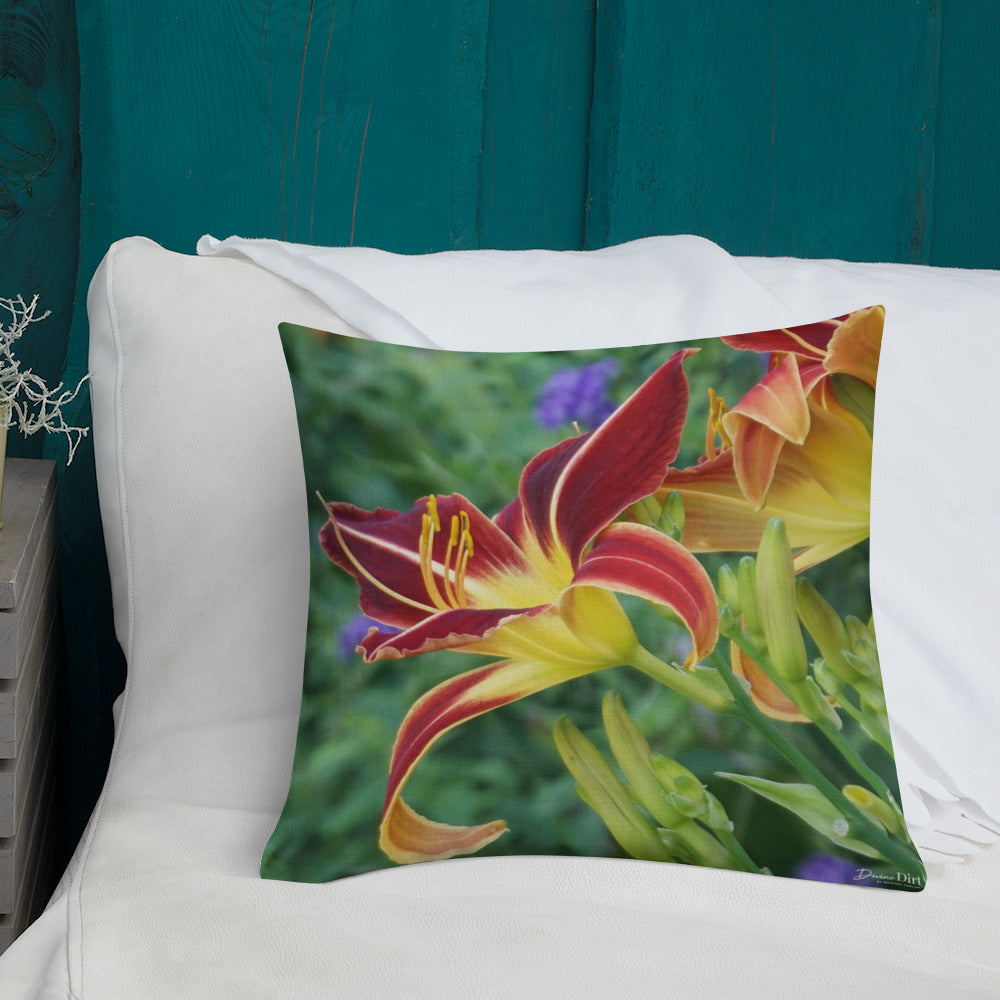 Burnt Orange Day Lilies Premium Pillow with White Back